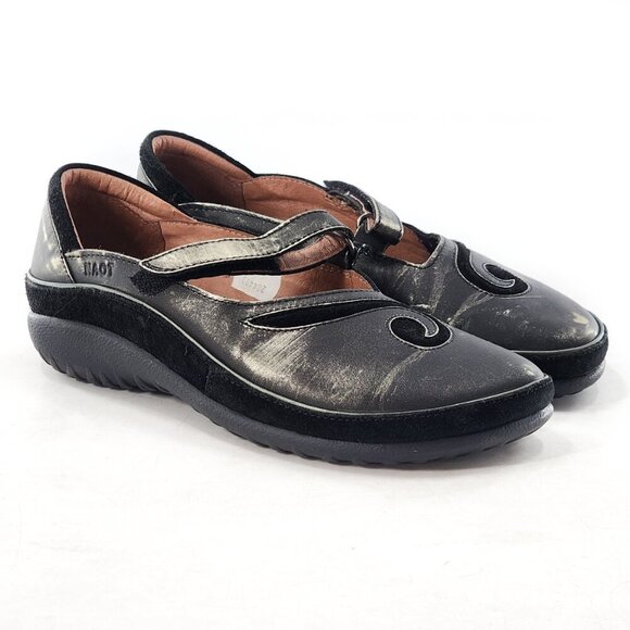 NAOT Matai Mary Jane Swirl Metallic Leather Flats Shoes Hook & Loop - Picture 3 of 9